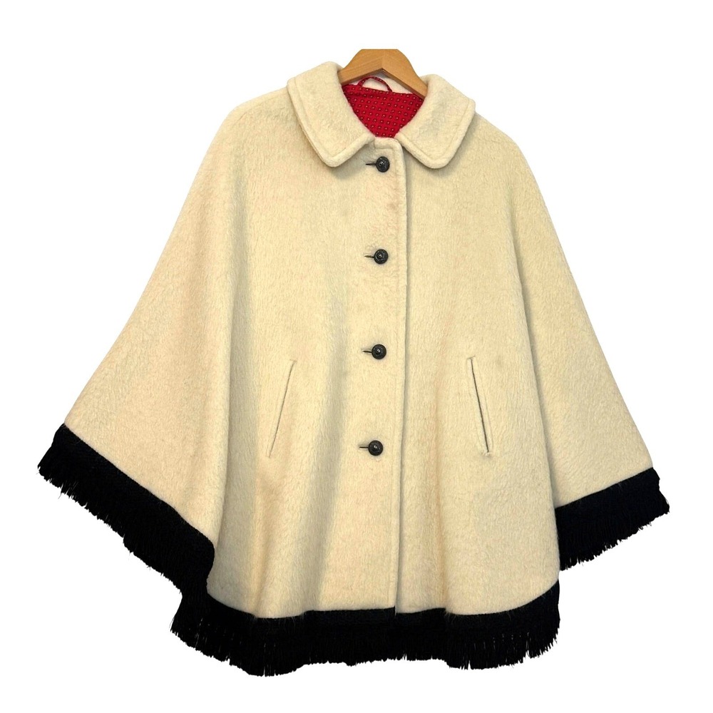 Loden Elvira Austrian Cape Jacket Sz Lg / 38 100% Wool Black Fringe Vintage Coat